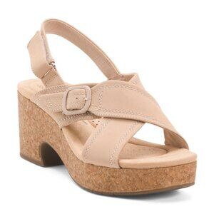 CLARKS Nubuck Leather Nerisa Pace Comfort Wedge Sandals